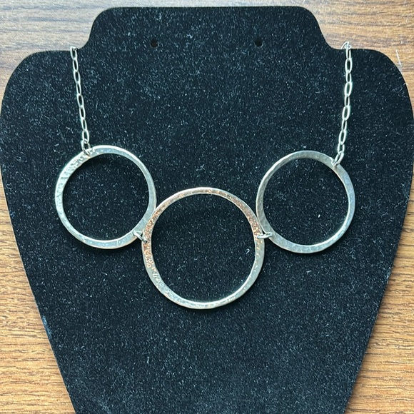 Jewelry - Sterling Silver .925 Hammered Three-Ring Necklace 17”